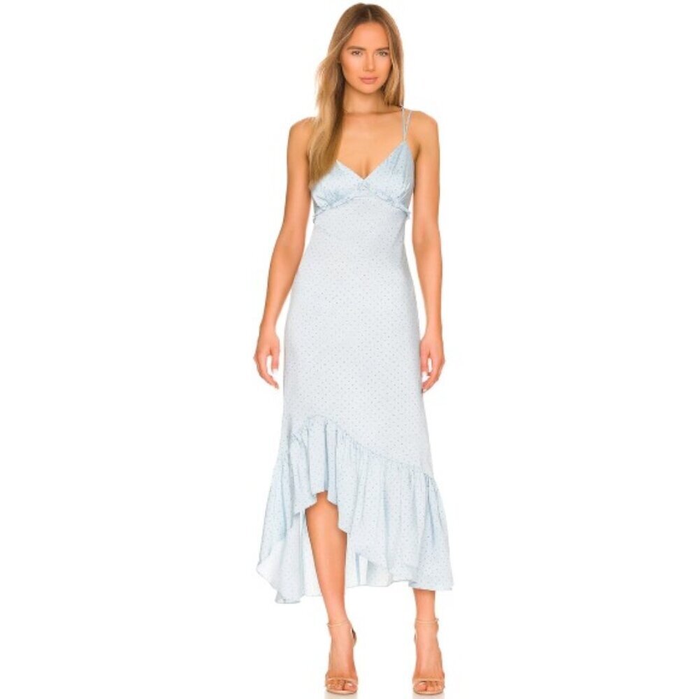 CINQ À SEPT 'Lizzia' Ruffle-Hem Tie-Back Slip-Dress, Powder Blue/Hemp